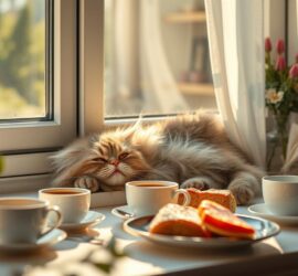 guten Morgen Katze Kaffee