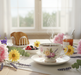 Guten Morgen Blumen Kaffee