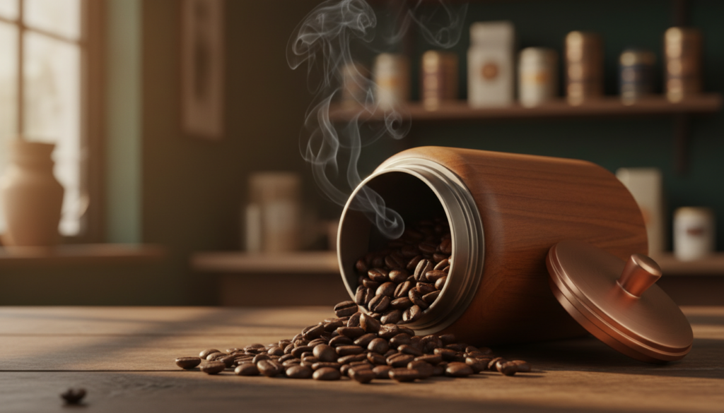 Exquisite Kaffeebohnen und stilvolle Kaffeedosen